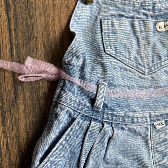 Vintage 80s 90s Baby Guess Denim Overalls Pink Ribbon Detail Girls Size 6Y - Picture 6 of 16